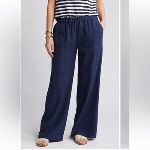 Caslon Navy Blue Linen Wide-Leg Pants